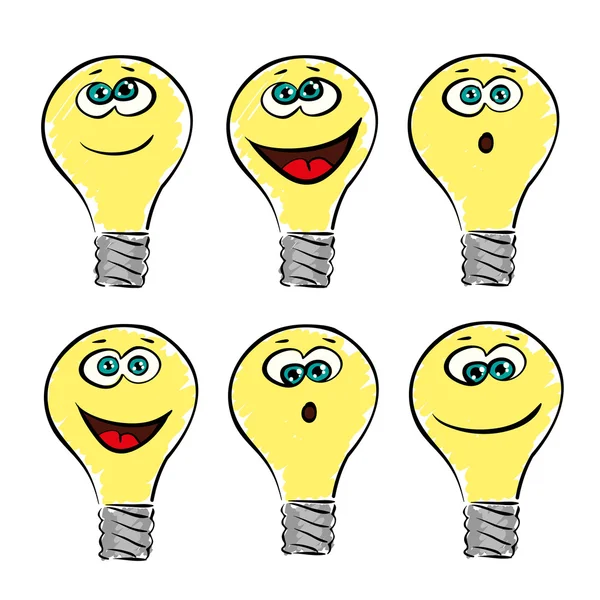 Lightbulb emotions, smile vector collection or set — Stock Vector