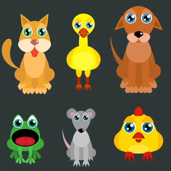猫、 狗、 鸭、 鸡、 鼠和青蛙 — 图库矢量图片