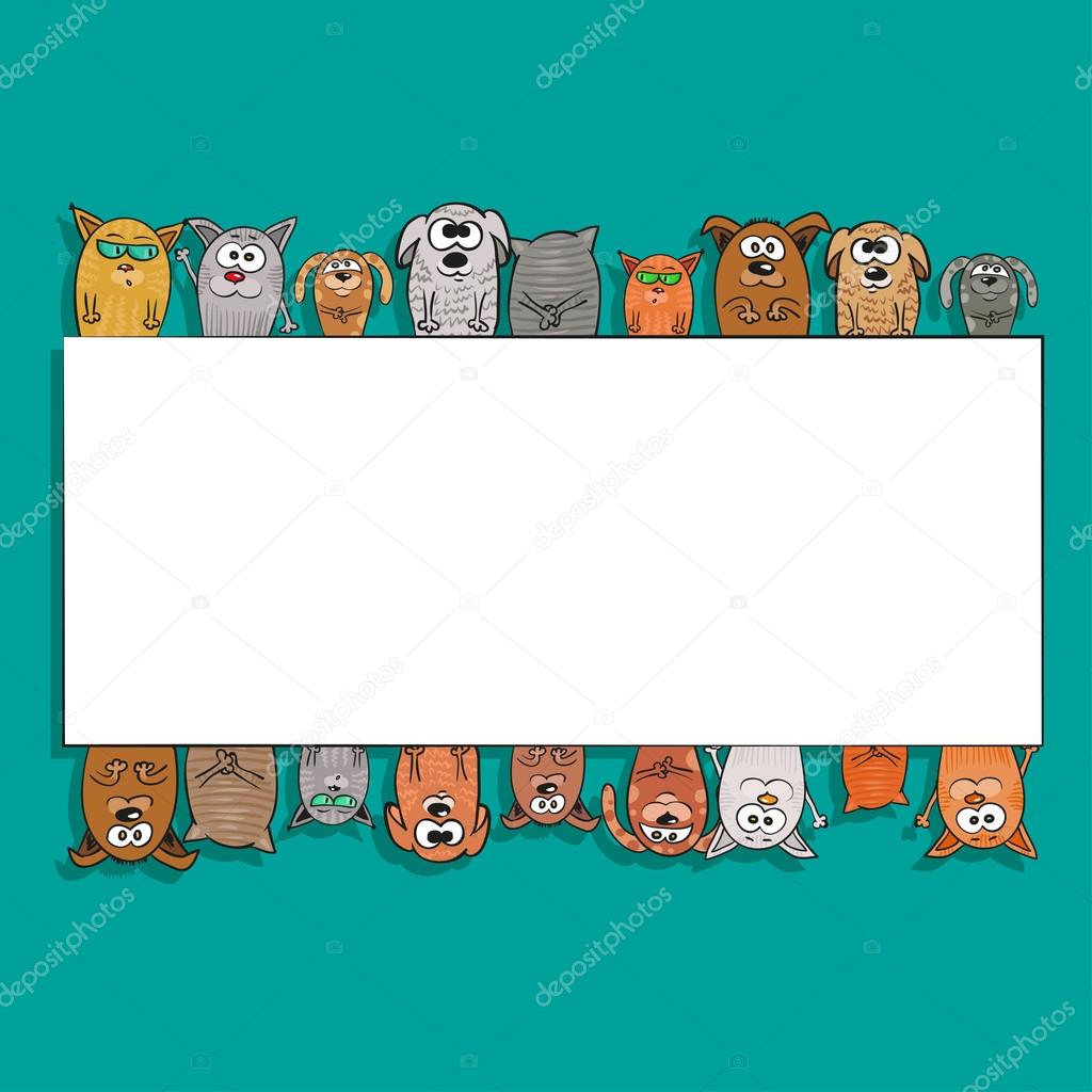 cats and dogs - Template of background for text. Vector illustration.