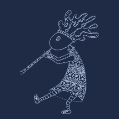 Kokopelli with flute - sketch style vector logo or icon. clipart