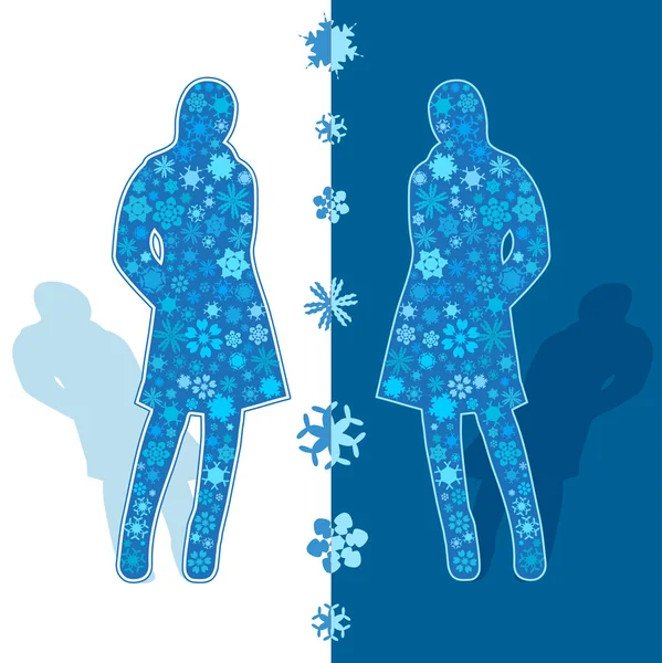 Mujer con copos de nieve, vector — Vector de stock