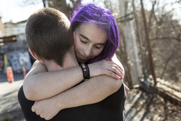 Lover teen couple outdoors — Stock Photo, Image