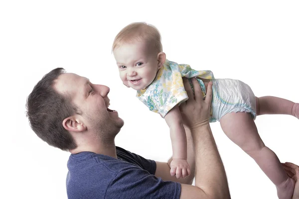 Happy young father playing with little daughter — Stock Photo, Image