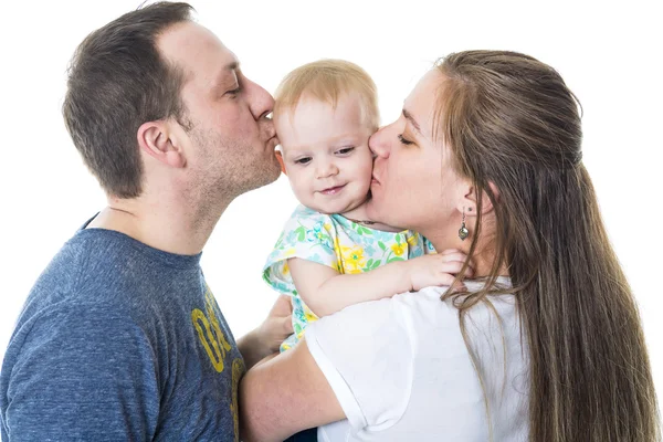 Orgulhosos pais segurando bebê no quarto — Fotografia de Stock