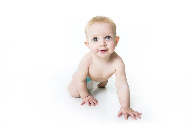Bebé pañal chica aislado en blanco fondo — Foto de Stock