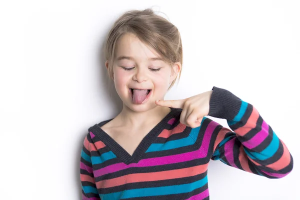 Cute cheerful  little girl portrait, isolated on gray background — Stock Photo, Image