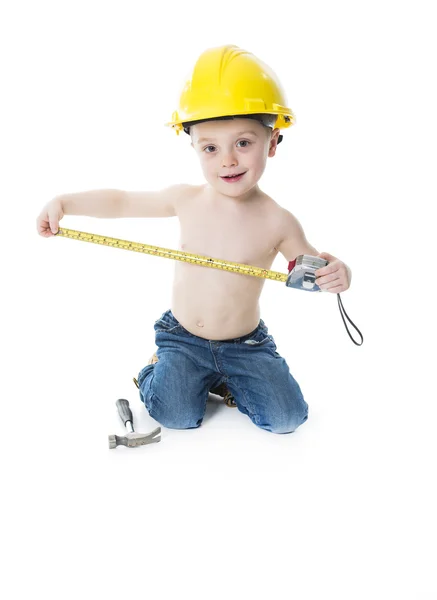 Child boy portrait wearing as a carpenter — Stock Photo, Image