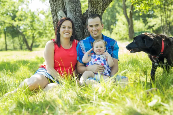 Família com bebê bonito menina Natureza na floresta — Fotografia de Stock