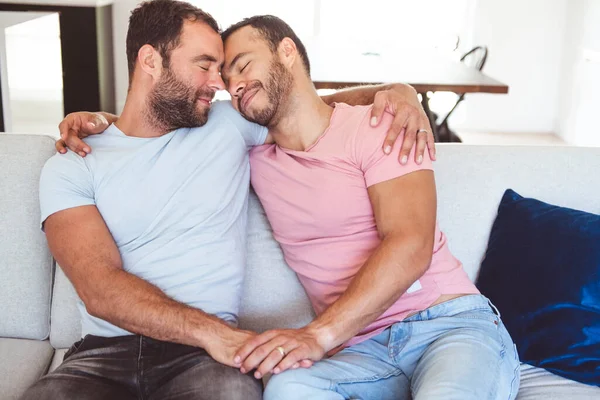 Portrait of a Cute Male gay Couple at Home — Stock Photo, Image