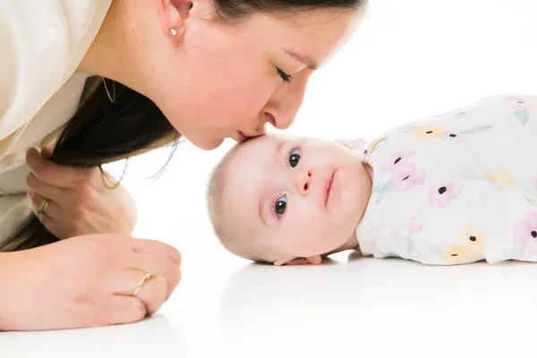 Picture of happy mother with baby over white — Stock Photo, Image