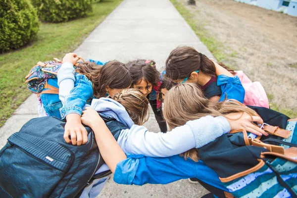 Alcuni ragazzi simpatici sullo sfondo della scuola si divertono — Foto Stock