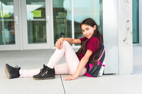 Nine years old girl student at school — Stock Photo, Image