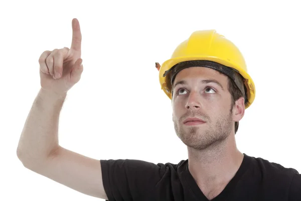 A young carpenter in front of a white background — Stock Photo, Image