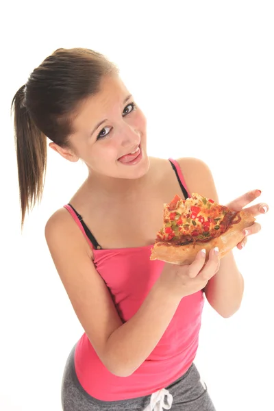 Woman eating pizza — Stock Photo, Image