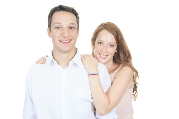 Portrait of a beautiful young happy smiling couple - isolated — Stock Photo, Image