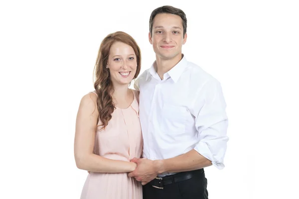 Portrait of a beautiful young happy smiling couple - isolated — Stock Photo, Image