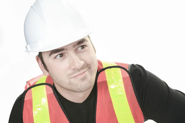 An experienced men carpenterin studio white background — Stock Photo, Image