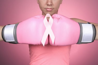 Fight for Breast Cancer symbol on pink background clipart