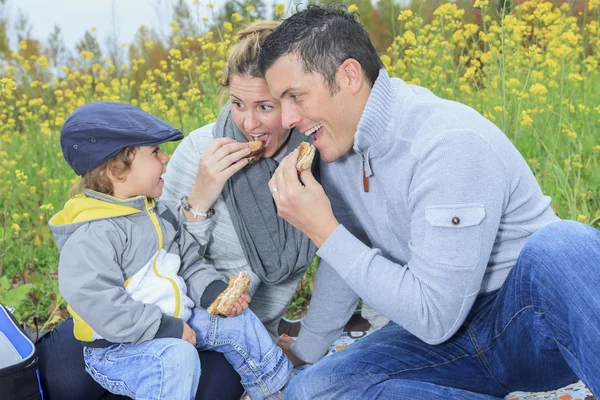 Sonbahar mevsiminde piknik çocuklu bir aile — Stok fotoğraf