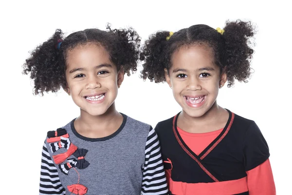 Twin adorable african little girl with beautiful hairstyle isola — Stock Photo, Image