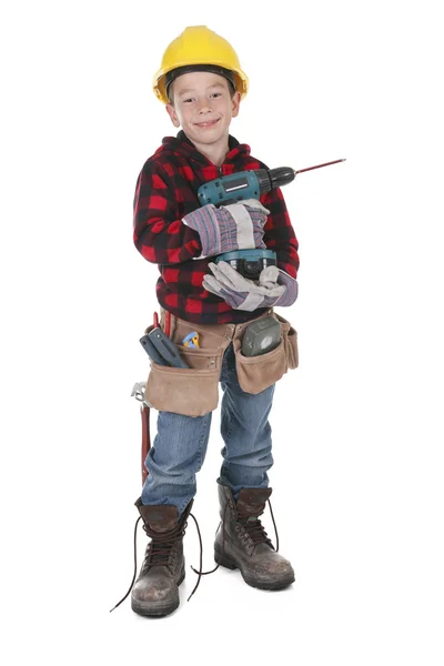 Young boy pretending to be a carpenter — Stock Photo, Image