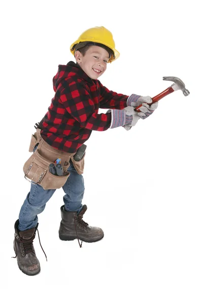 Young boy pretending to be a carpenter — Stock Photo, Image