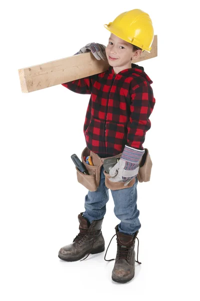 Young boy pretending to be a carpenter — Stock Photo, Image