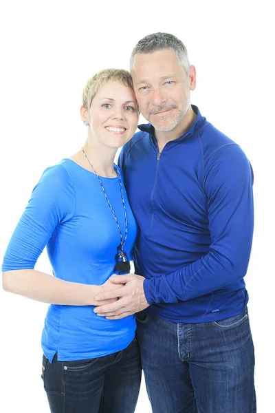 A Thoughtful couple hugging - isolated over white — Stock Photo, Image