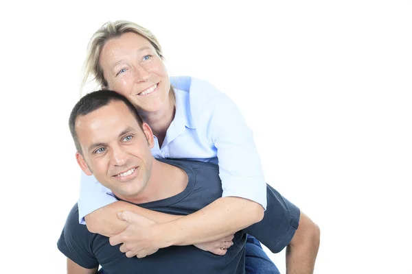 A Thoughtful couple hugging - isolated over white — Stock Photo, Image