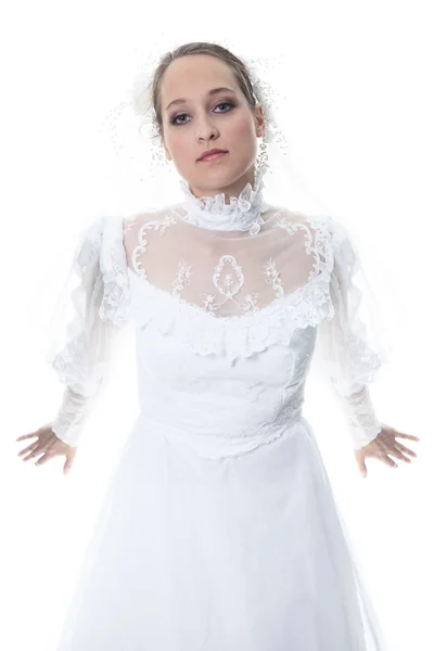 Eine alte Braut in einem Studio weißen Hintergrund — Stockfoto