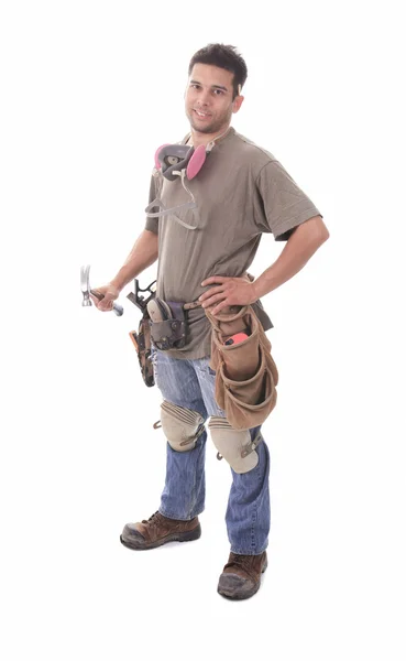 An construction employee, a man over white background — Stock Photo, Image