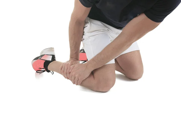 Running physical injury, leg muscle pain in studio — Stock Photo, Image