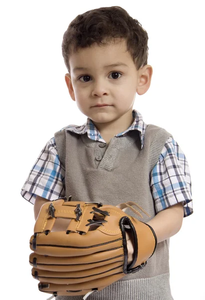 Un petit garçon avec un équipement de base-ball — Photo