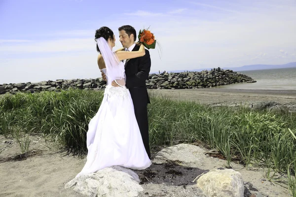 Um casamento de noiva e noivo em um dia perfeito de verão — Fotografia de Stock