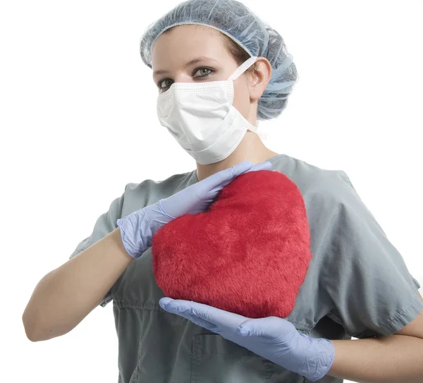 A surgeons , woman wearing protective uniforms,caps and masks an — Stock Photo, Image