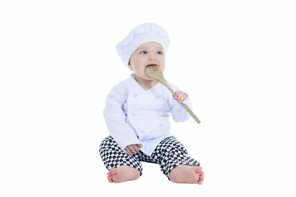 Lindo cocinero frente a un fondo blanco — Foto de Stock