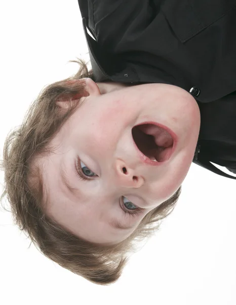 A Boy Afraid to Fall in studio white bac — Stock Photo, Image