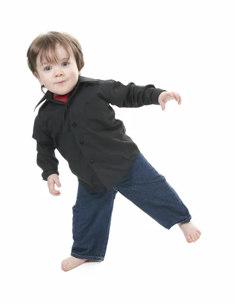 Un niño en el estudio fondo blanco — Foto de Stock