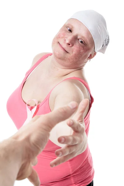 Una donna con un logo sul cancro al seno — Foto Stock