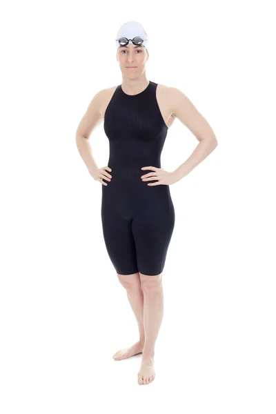 A woman swimmer in studio white background — Stock Photo, Image