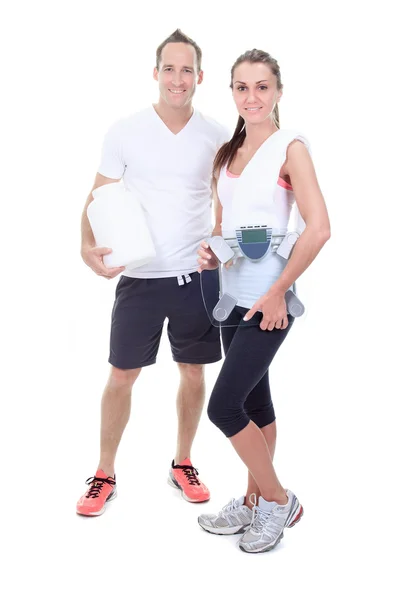 Two training adult in studio white ackground — Stock Photo, Image
