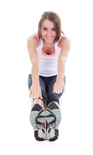 Une femme de fitness devant un fond blanc — Photo