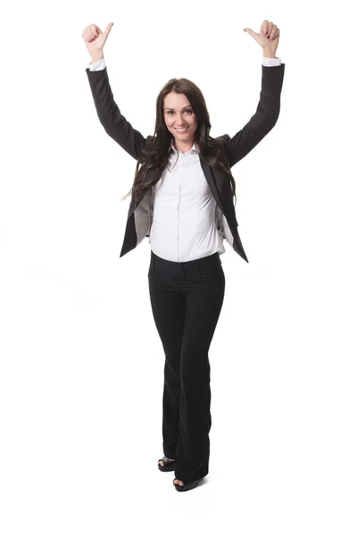 Successful business woman with thumb up- isolated over white — Stock Photo, Image