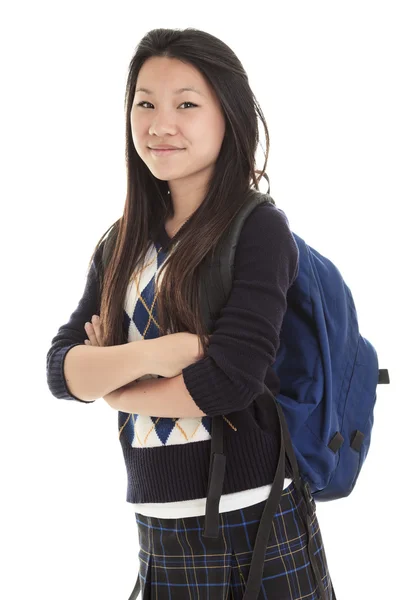Jovem estudante asiático isolado no fundo branco. — Fotografia de Stock