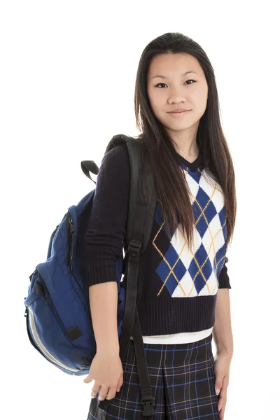 Jovem estudante asiático isolado no fundo branco. — Fotografia de Stock