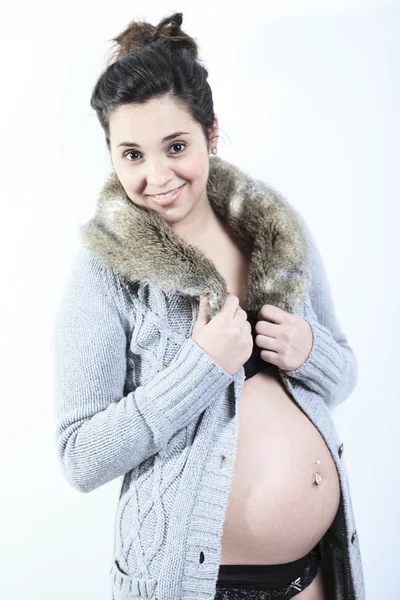 A Portrait of happy pregnant woman isolated over white backgroun — Stock Photo, Image