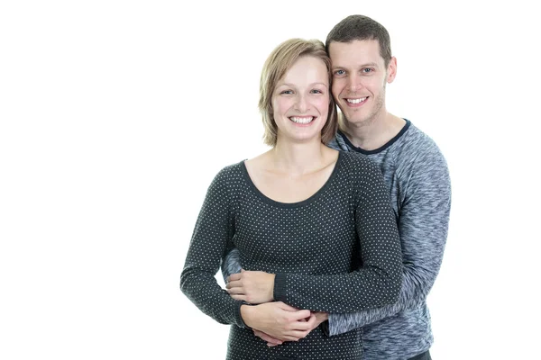 A 30 years old couple  in studio white — Stock Photo, Image