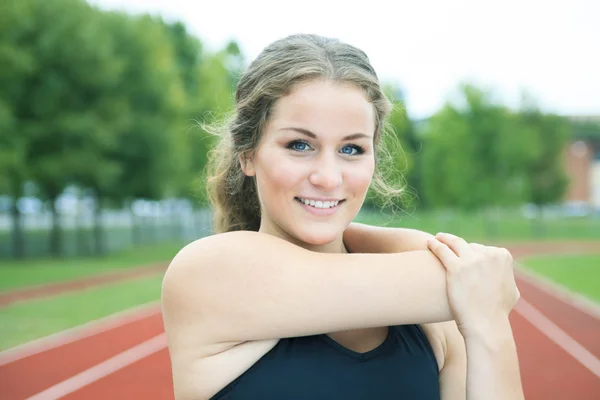 A Runner woman jogging on a field outdoor shot — Stock Photo, Image