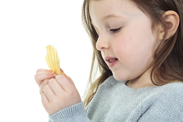 Close-up portret van een mooi klein meisje op witte achtergrond — Stockfoto