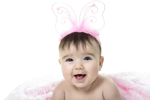 Glad flicka 4 månader gammal över vita — Stockfoto